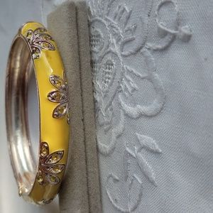 flower Bangle Bracelet Yellow Enamel silver Tone yellow Rhinestones